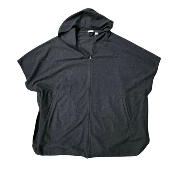 J.Jill 3/4 Sleeve Fit At Ease Zip-Front Poncho Heather Charcoal Size M/L - Picture 5 of 11